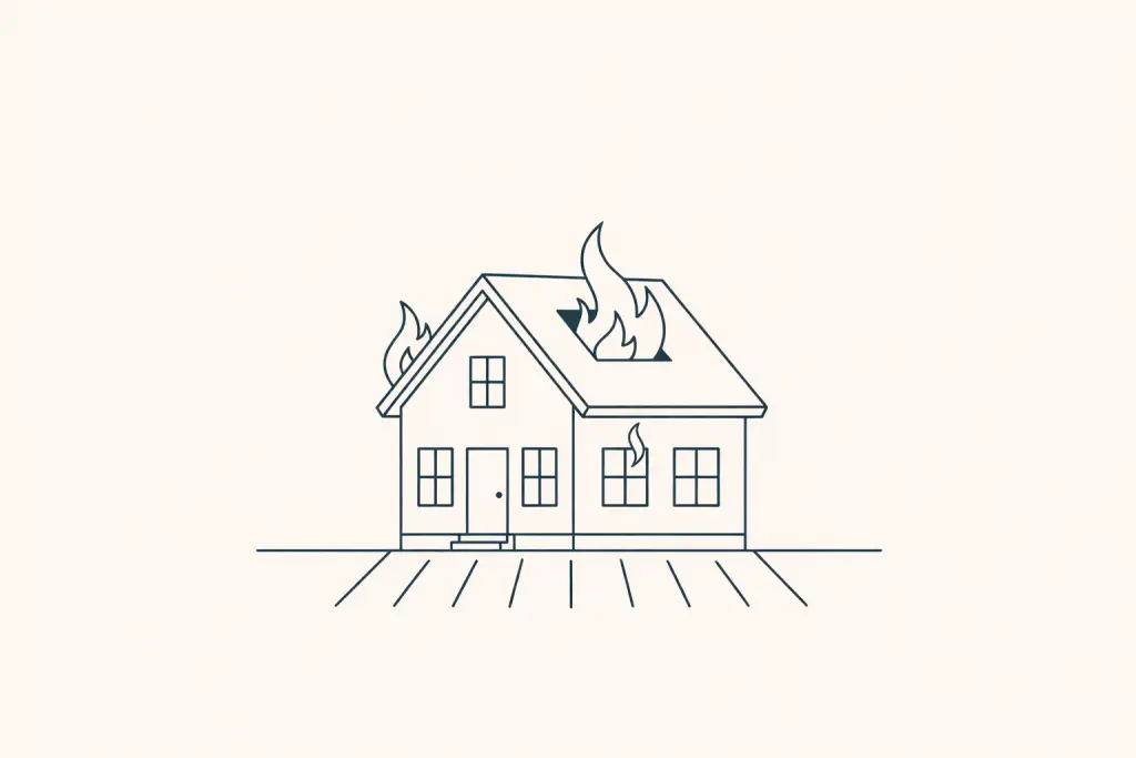 Versicherungsrecht: Illustration eines brennenden Hauses.